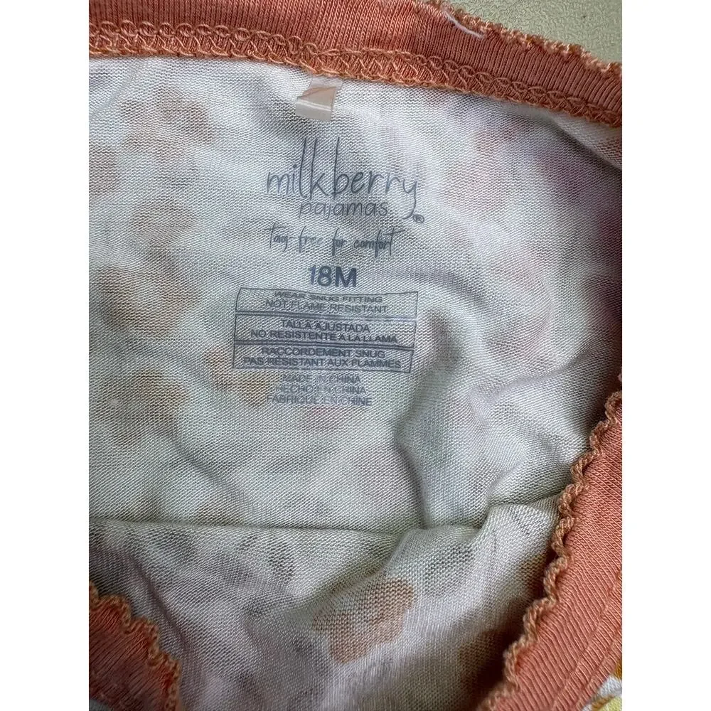 Girls Pajama Set 18M Milkberry Floral 2 Piece Cotton Long Sleeve Sleepwear EUC